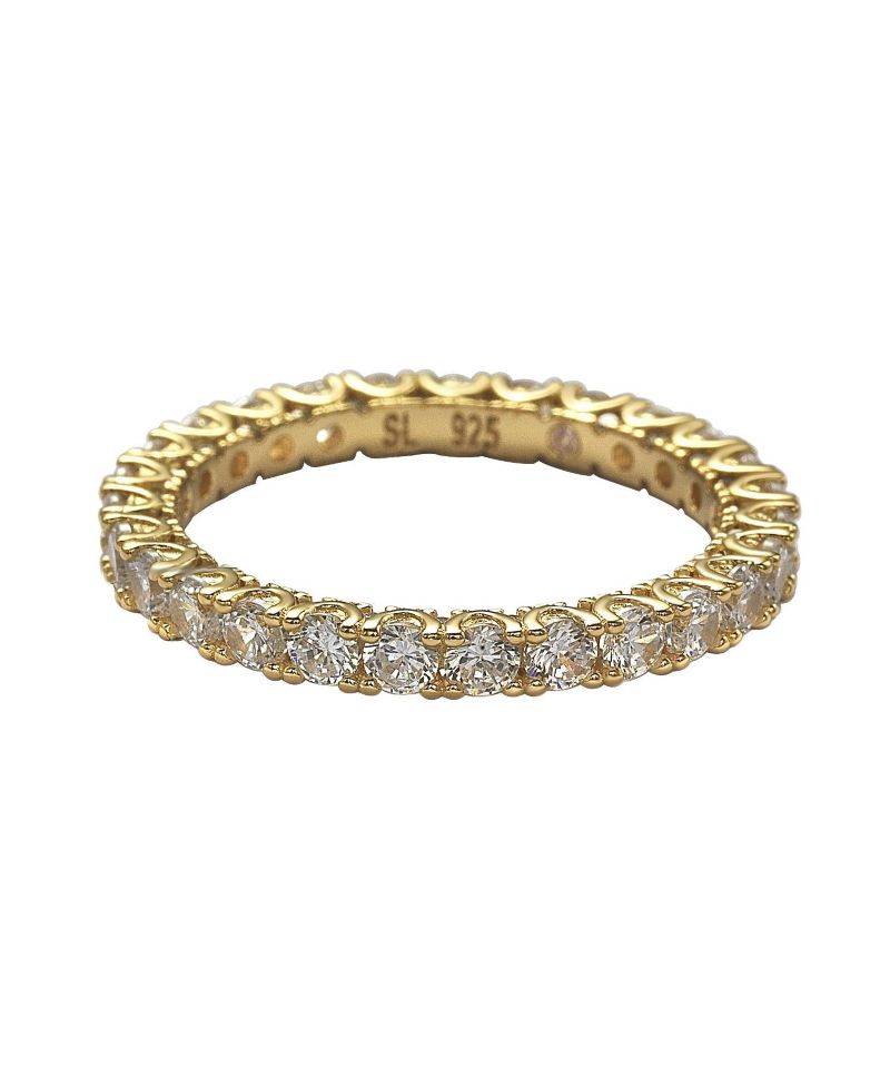 Suzy Levian Sterling Silver Cubic Zirconia Pave U Shape Setting Eternity Band Ring