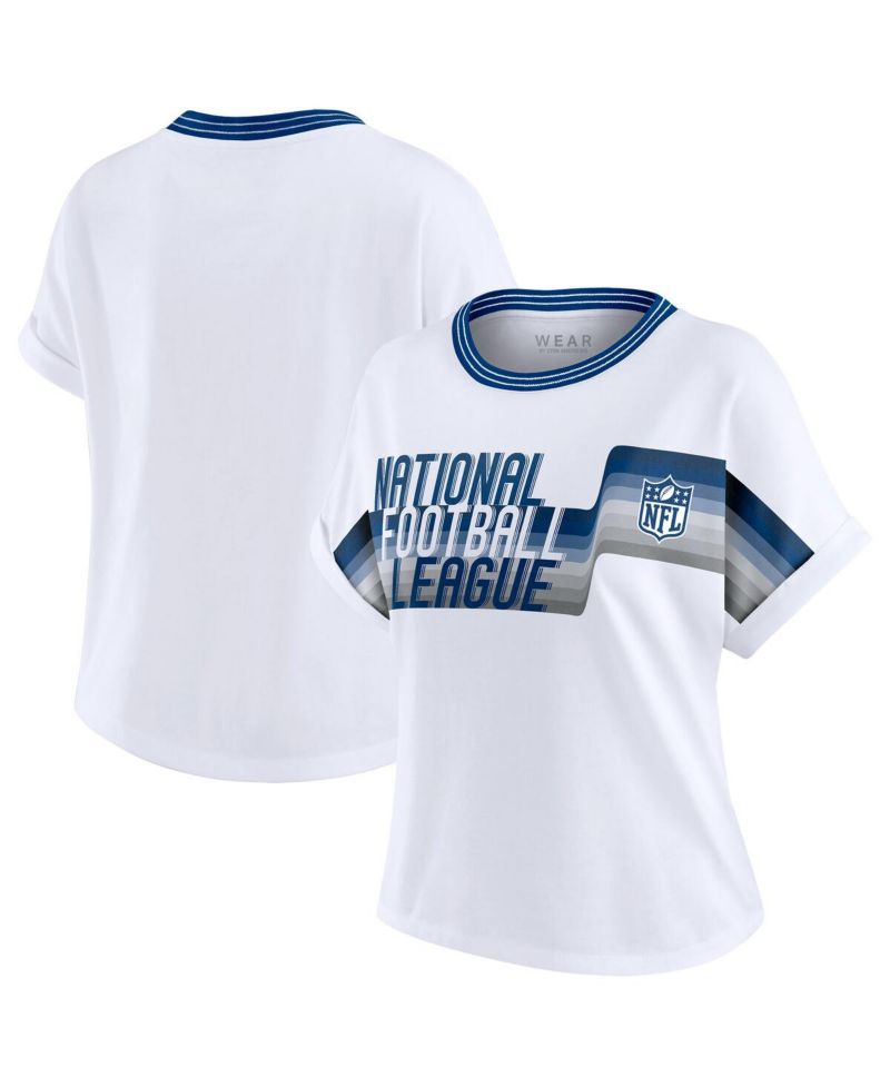 Women's White NFL Cropped Center Stripe Dolman T-Shirt