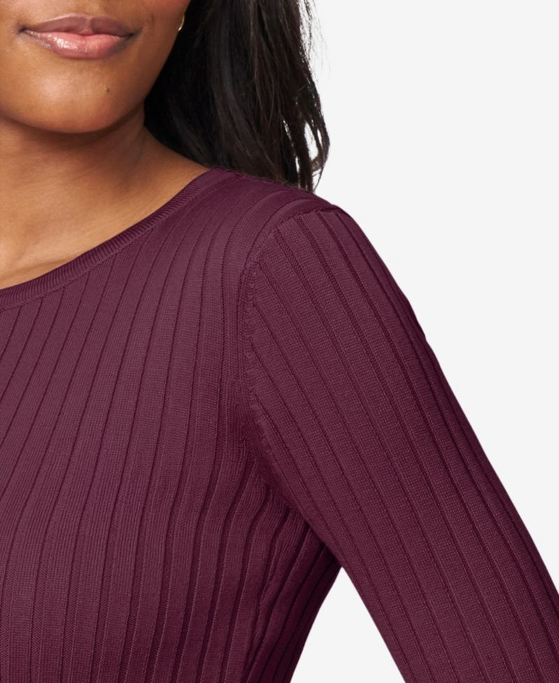 Womens Crewneck Ribbed-Knit Sweater
