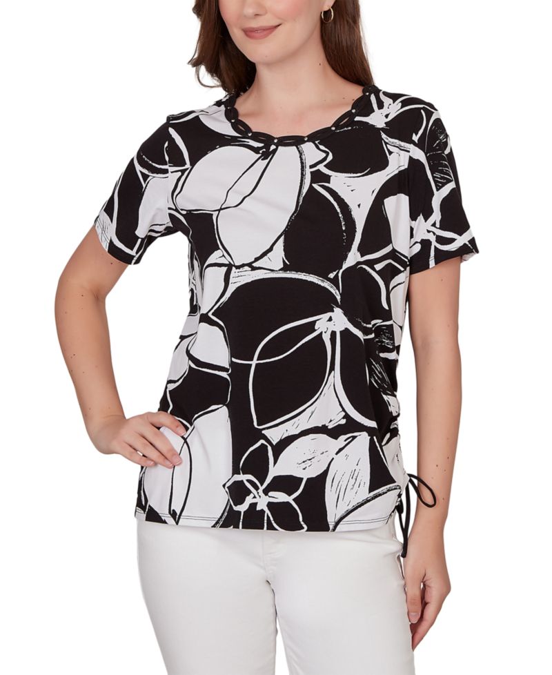 Petite Abstract Floral Embellished Side-Tie Top