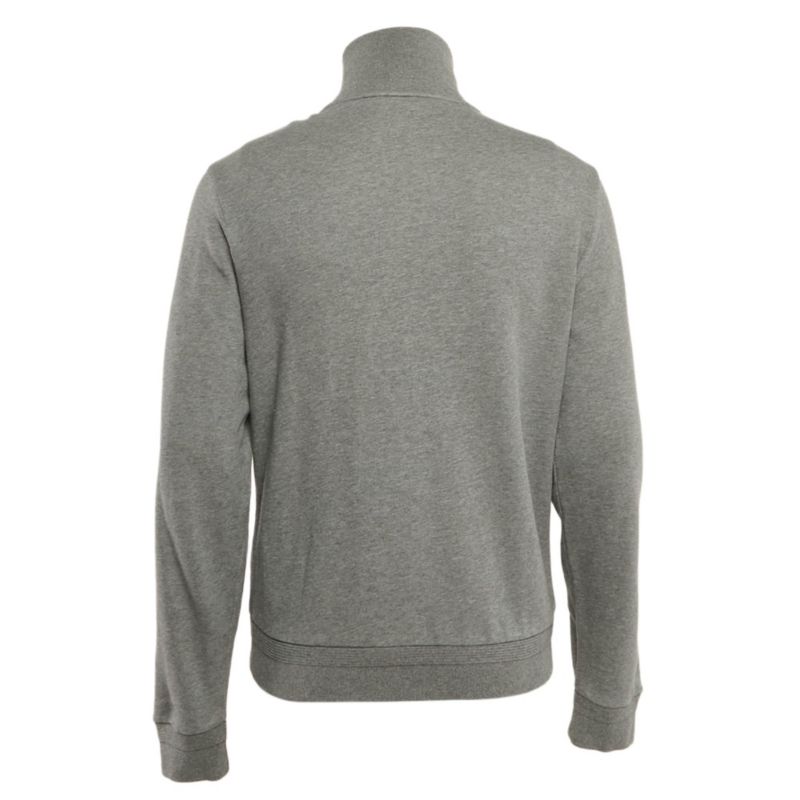 Men's Grey Logo Print Cotton Knit Zip-Up Jacket