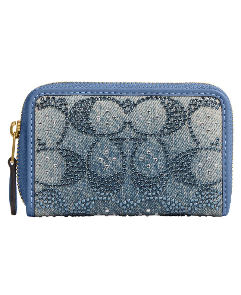 Essential Crystal Denim Signature Zip Around Card Case