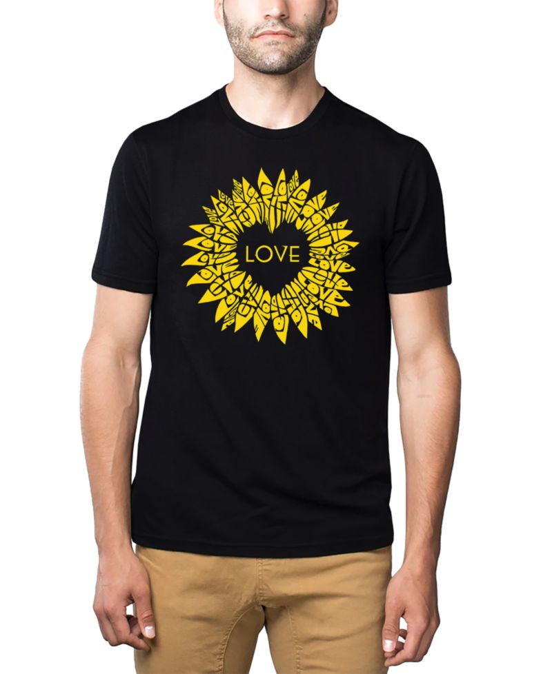 Men's Love Sunflower Word Art Cotton and Polyester Blend T-Shirt