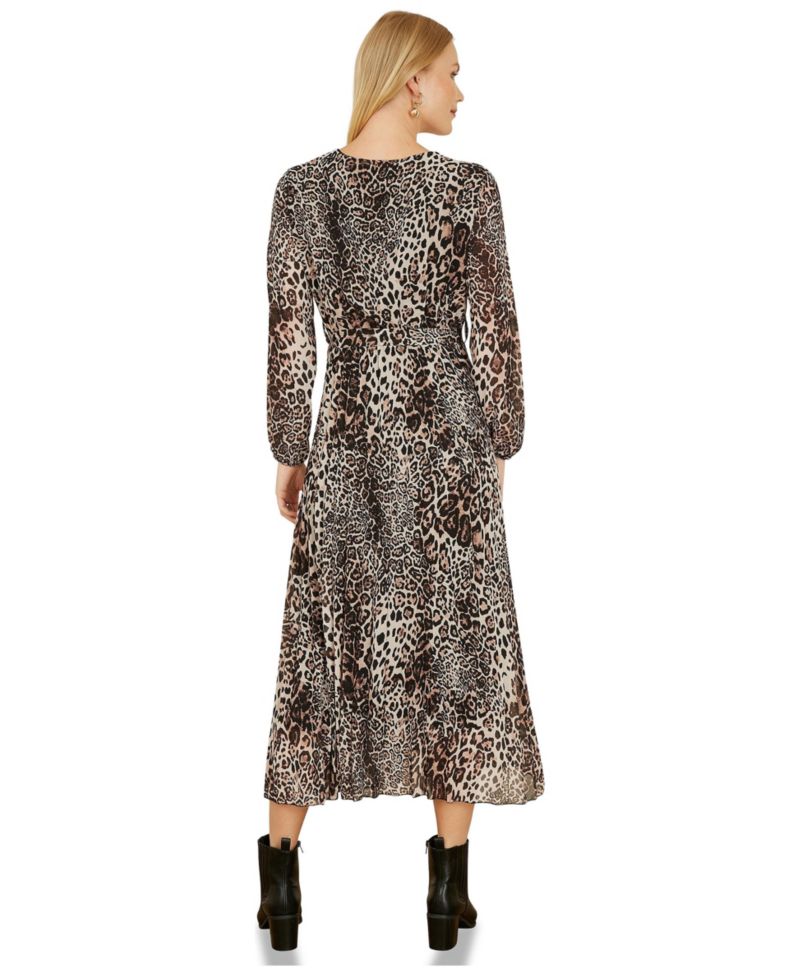 Women's Leopard Print Long Sleeve Midi Dress
