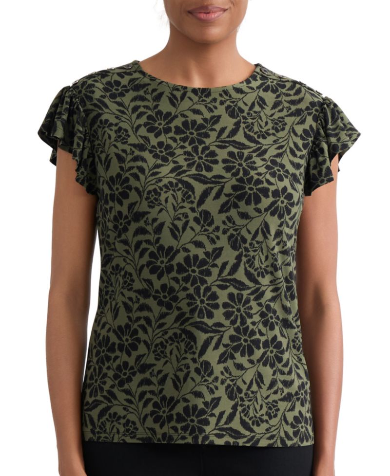 Petite Flutter-Sleeve Crewneck Top