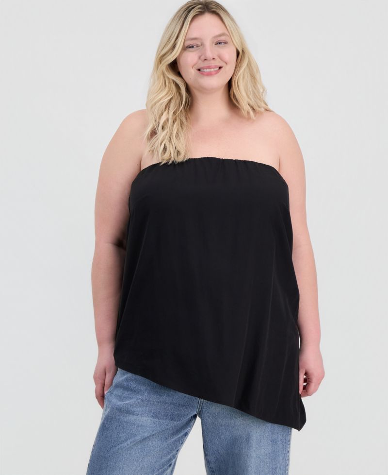 Trendy Plus Size Asymmetrical-Hem Strapless Top