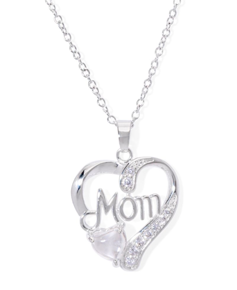Simulated Blue Topaz Birthstone Mom Heart Pendant 18" Necklace in Silver Plate
