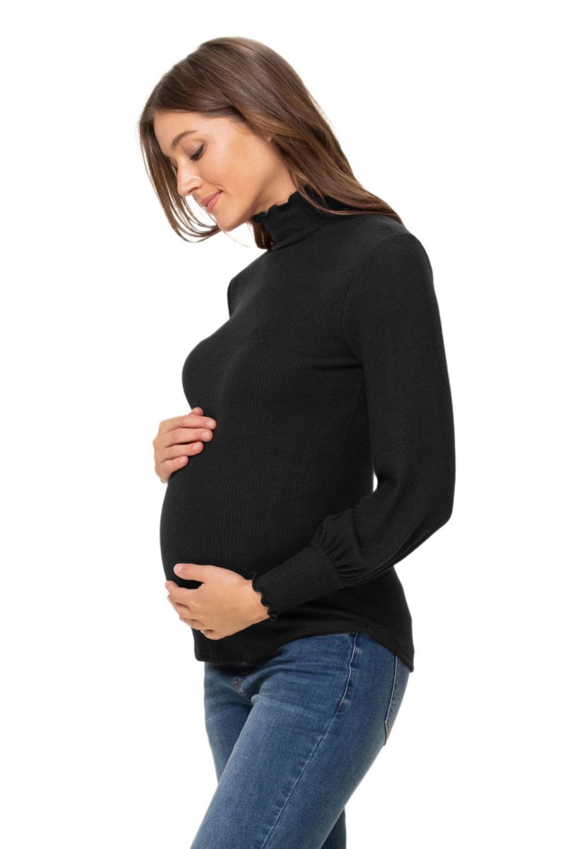 Maternity Turtleneck Ribbed Knit Long Sleeve Sweater