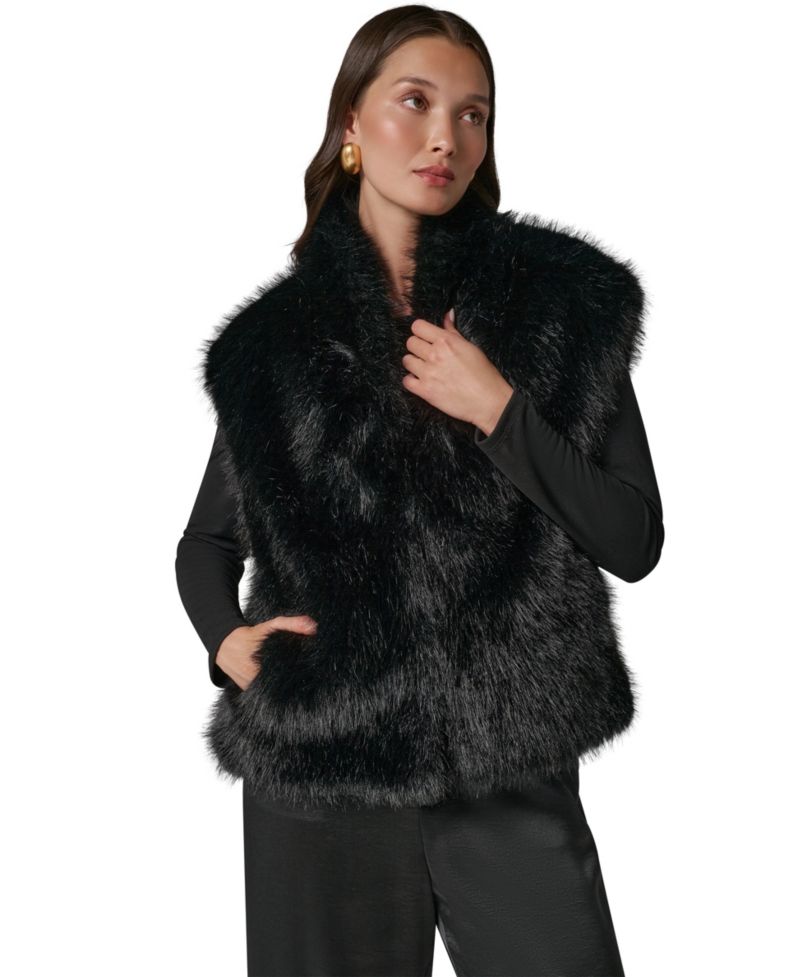 Petite Faux Fur Sleeveless Collared Vest