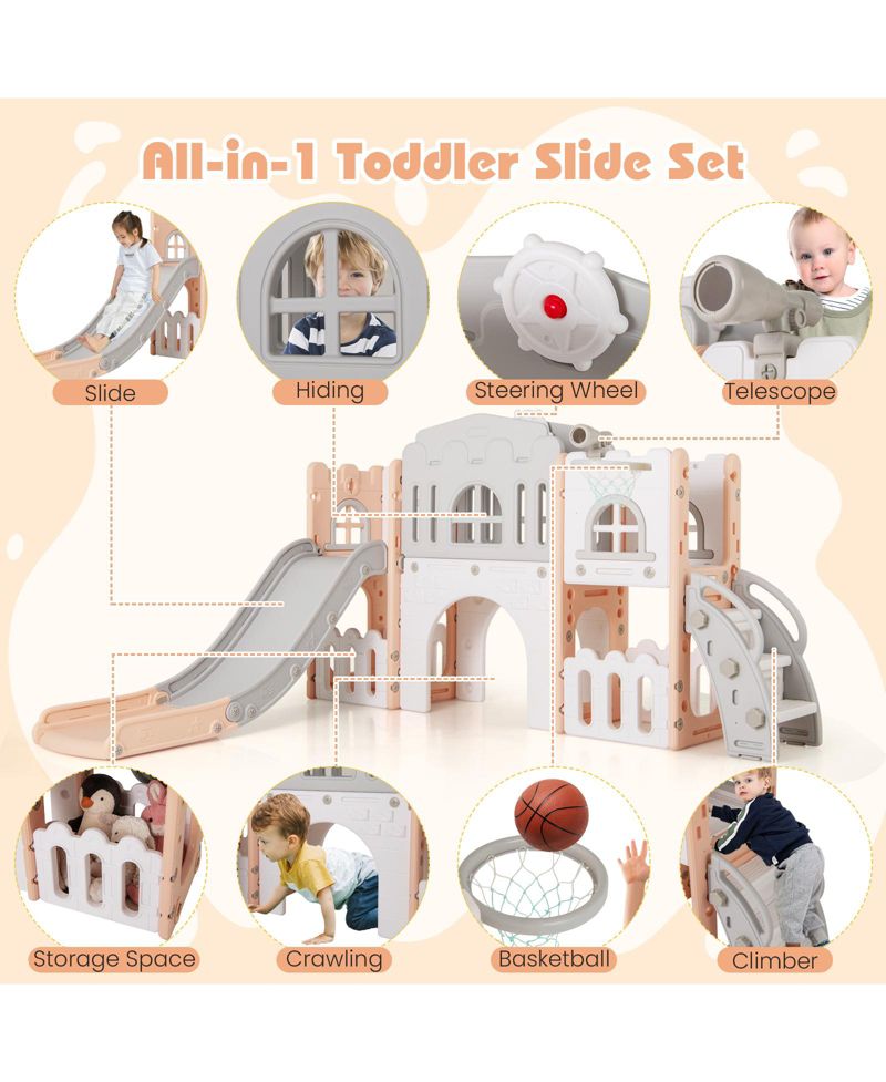 Toddler Multi-Functional Playground Slide Set with Tunnel
