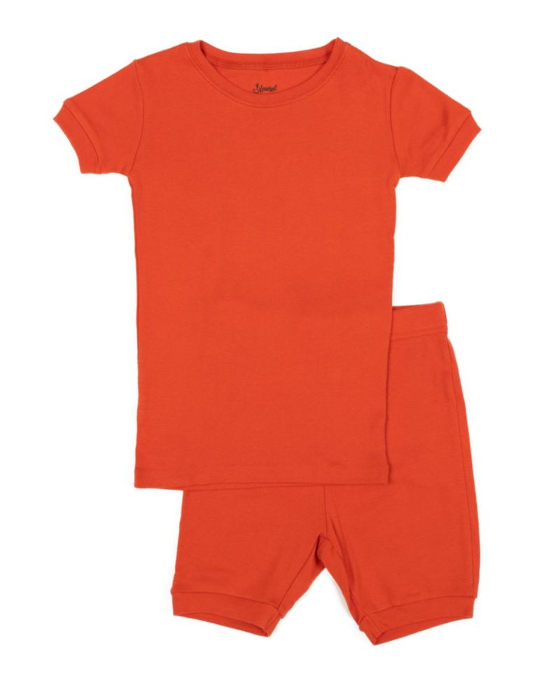 Kids Matching Family Two Piece Cotton Short Sleeve Shirt and Shorts Solid Color Pajamas 6-14
