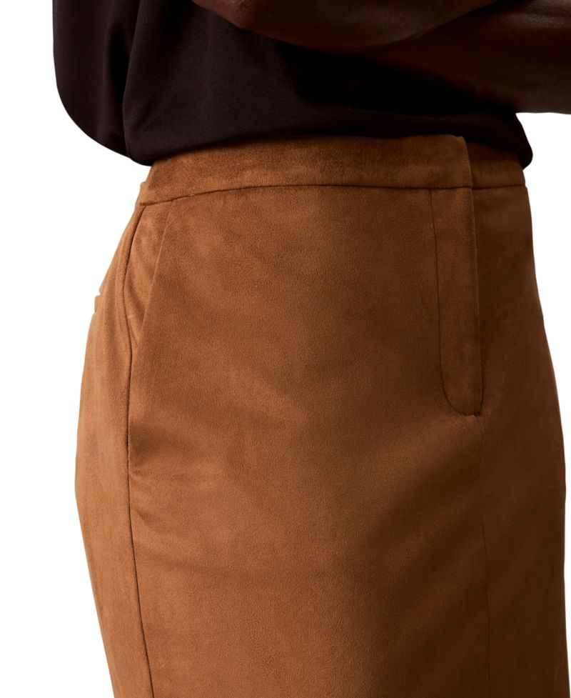 Women's High-Waisted Pencil Faux Suede Skirt with Pockets