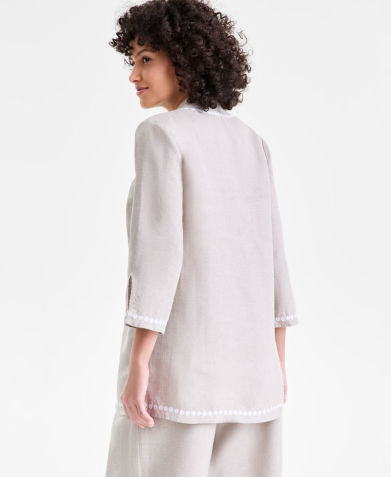 Women's 100% Linen Embroidered 3/4-Sleeve Tunic