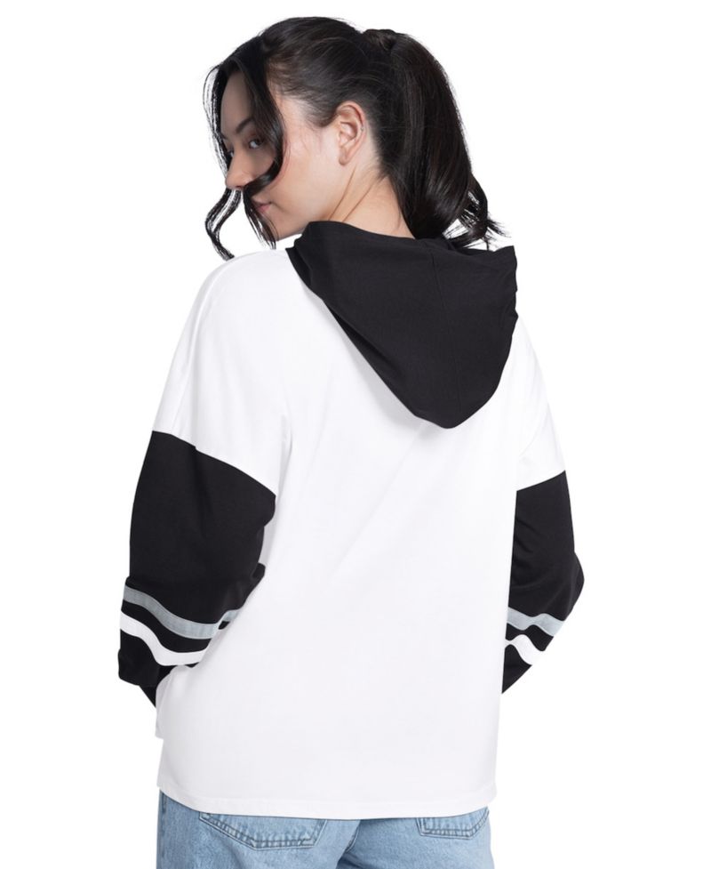 Women's White/Black San Antonio Spurs Key Player Oversized Hooded Long Sleeve T-Shirt