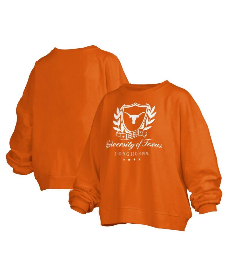 Women's Texas Orange Texas Longhorns Big Aug Script Janice Oversized Pullover Sweatshirt