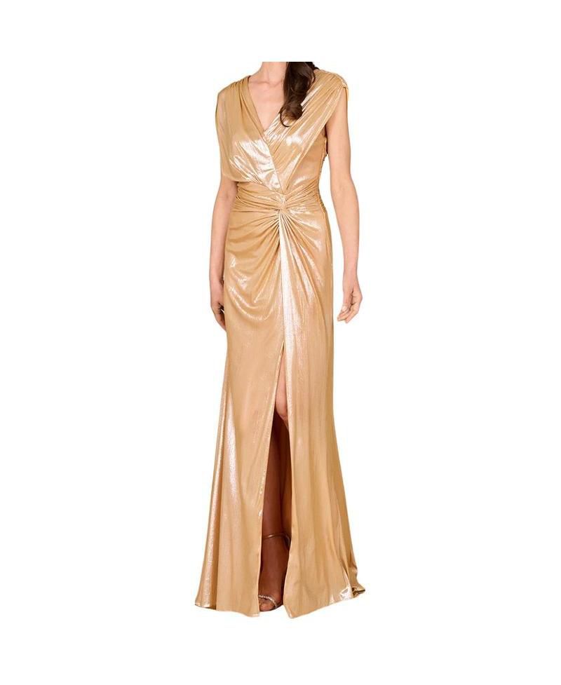Women's V-Neck Metallic Dress with Slit