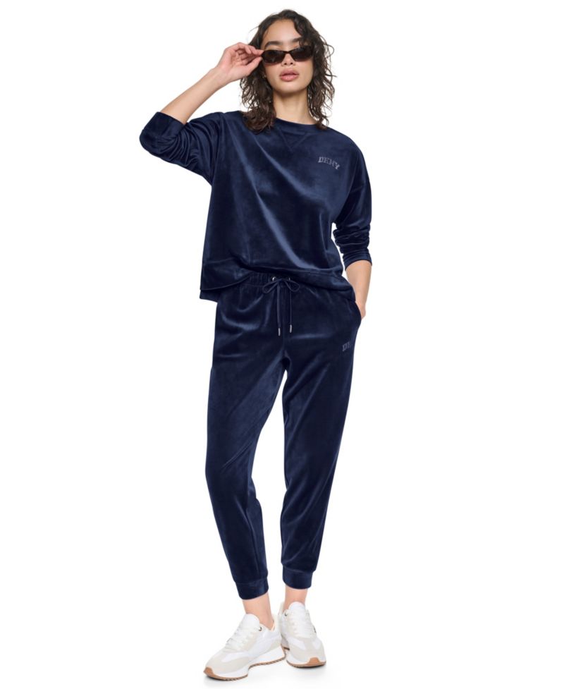 Women's Mid-Rise Super-Soft Velour Rhinestone Logo Jogger
