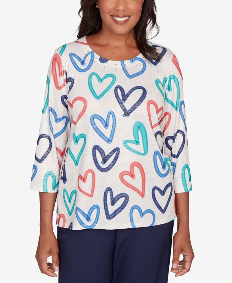 Petite Saratoga Springs Tossed Heart Pattern Knit Top