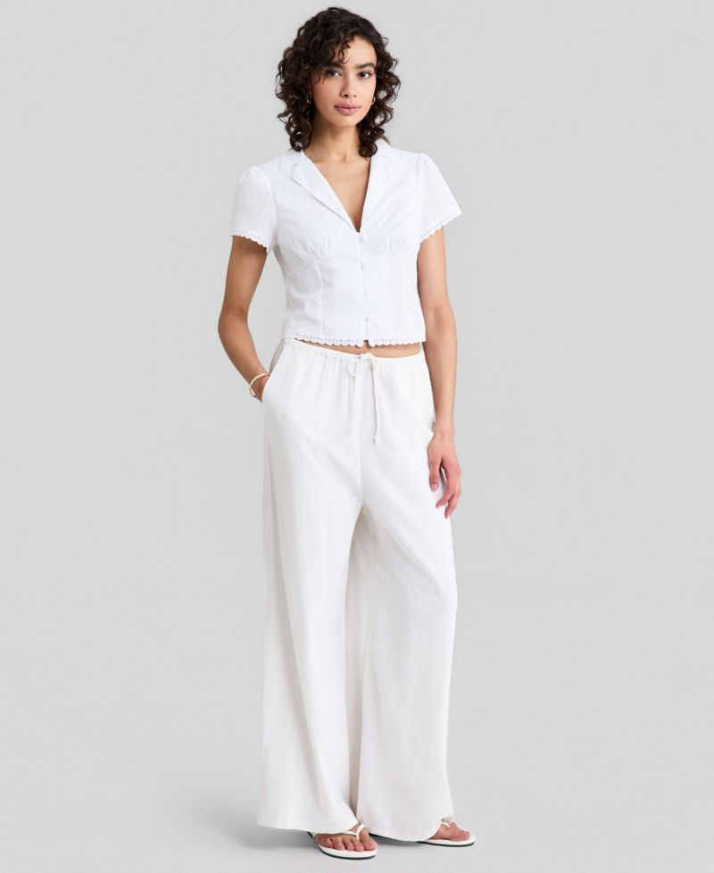 Women's Lace-Trim Fitted Cotton Shirt
