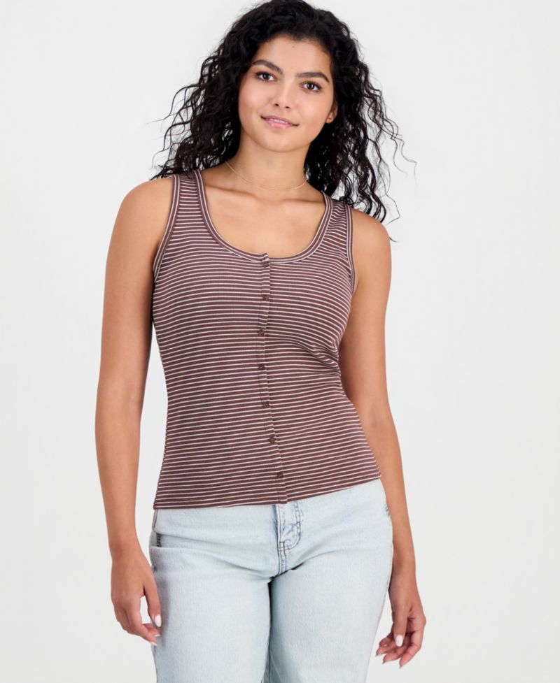 Juniors' Ribbed Button Front Tank Top
