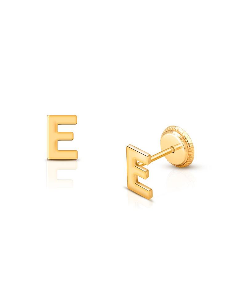 14K Gold Initial Stud Screw Back Earrings