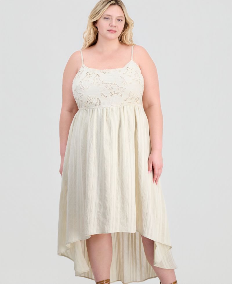 Trendy Plus Size Lace-Trim Striped Midi Dress