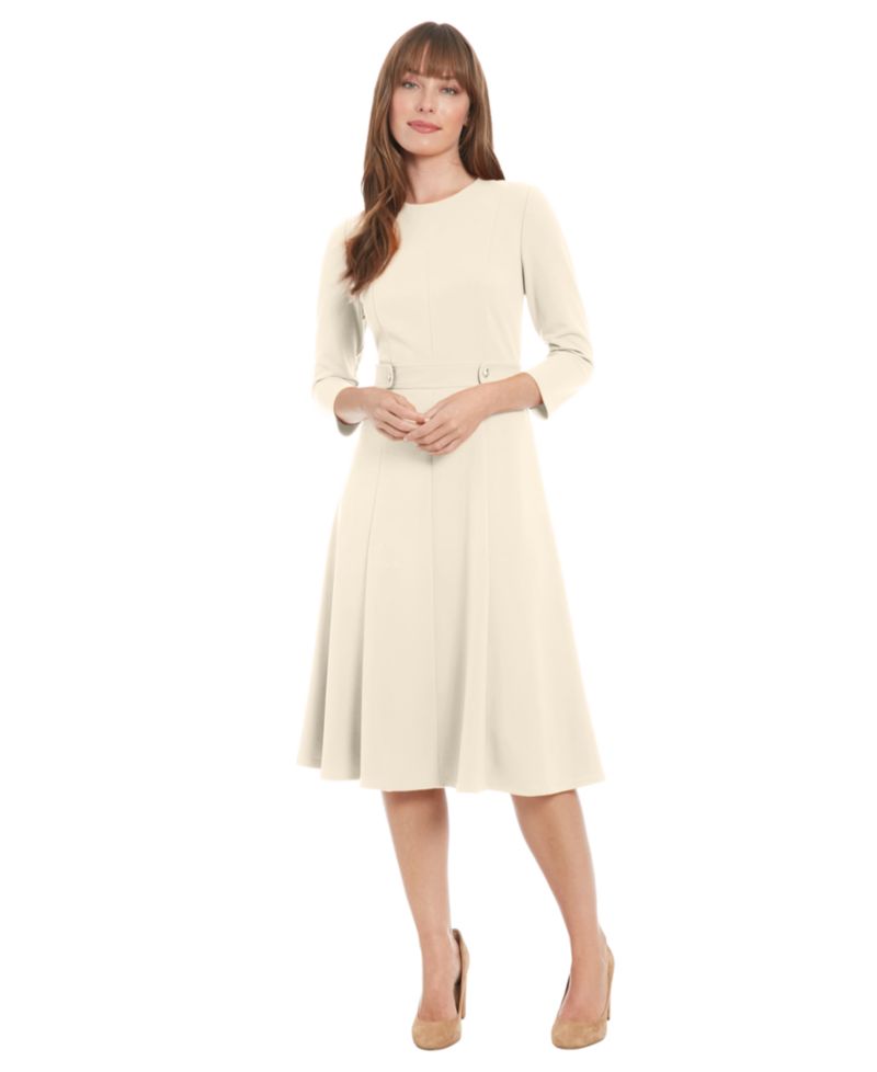 Petite 3/4-Sleeve Crewneck Midi Dress