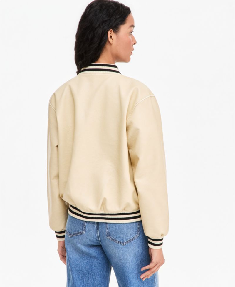 Women's Faux-Leather Varsity Bomber Jacket