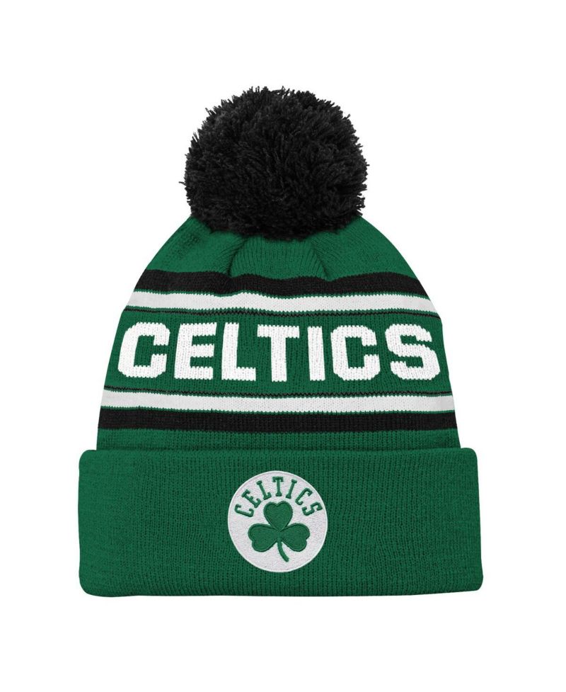 Big Boys and Girls Kelly Green Boston Celtics Backboard Jacquard Cuffed Knit with Pom Hat