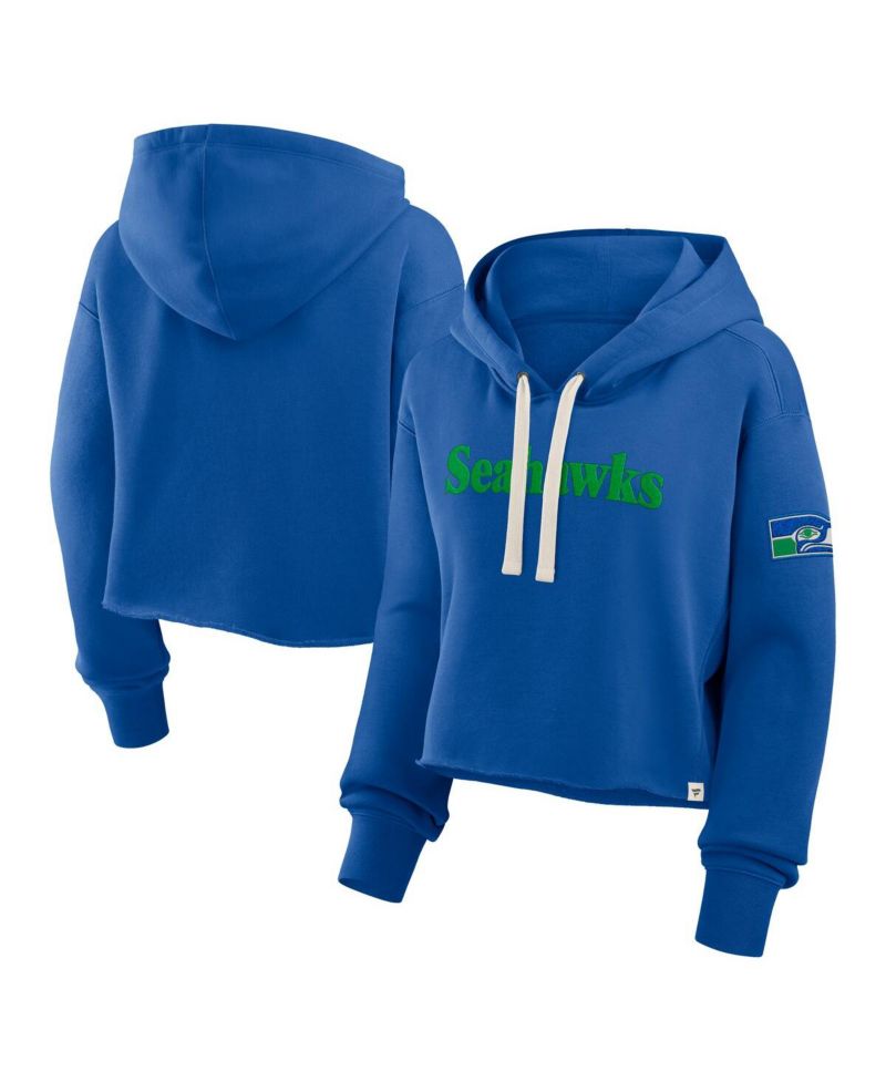 Women's Royal Seattle Seahawks Oversized Hometown Heritage Cropped Hoodie