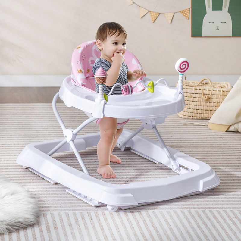 Baby Walker with Adjustable Heights, Foldable Frame, and Removable Seat