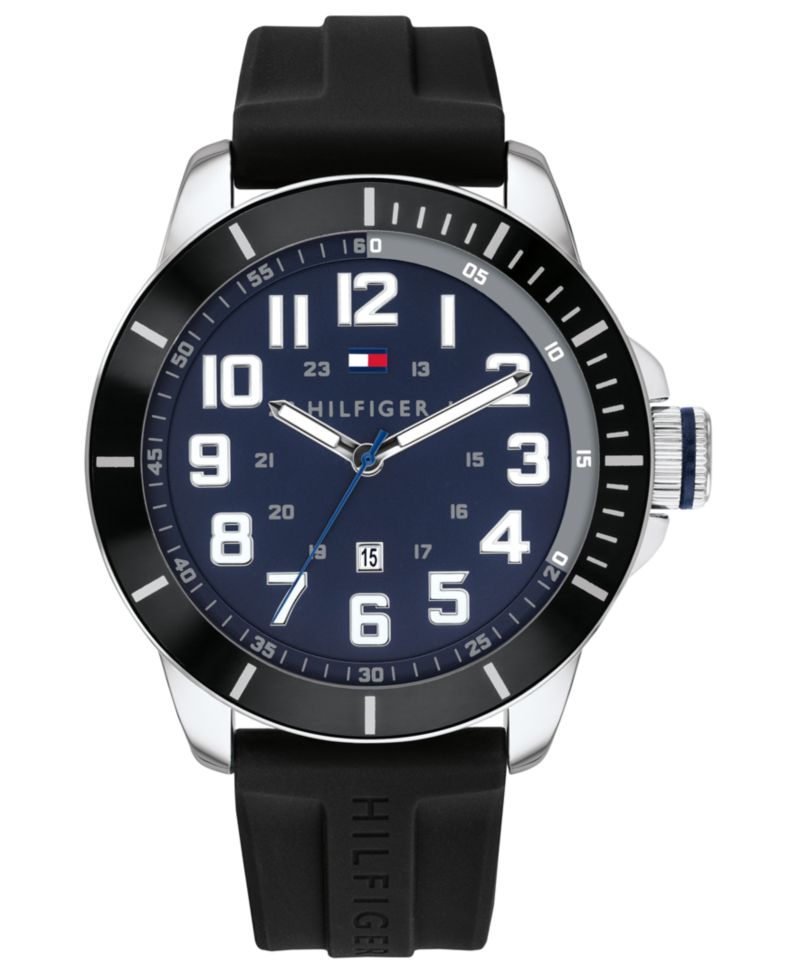 Men's Black Silicone Strap Watch 44mm