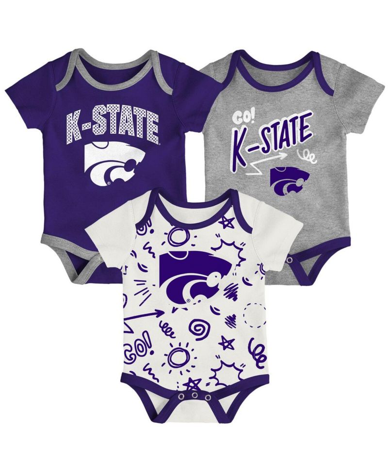 Baby Boys and Girls Kansas State Wildcats 3-Pack All Day Play Bodysuit Set