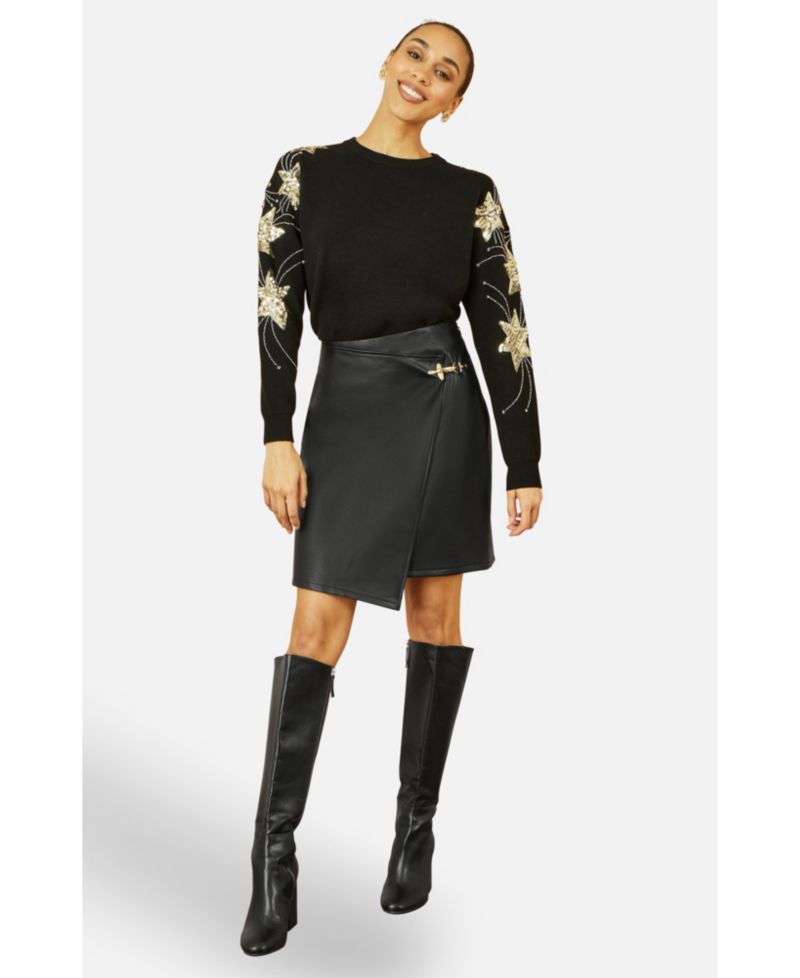 Women's Sequin Star Detail Relaxed Fit Sweater