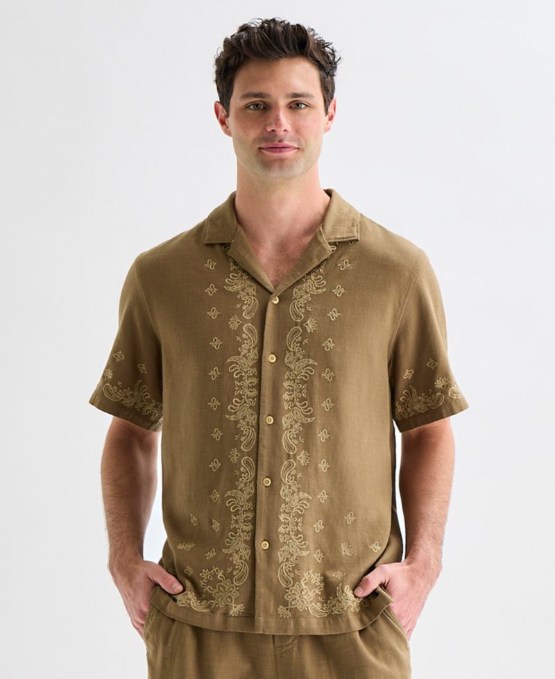 Men's Short-Sleeve Bandana Eyelet Shirt