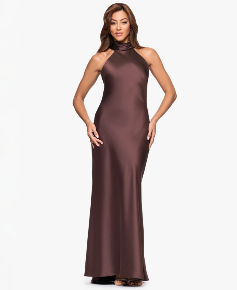 Petite Sleeveless Tie-Neck Long Gown