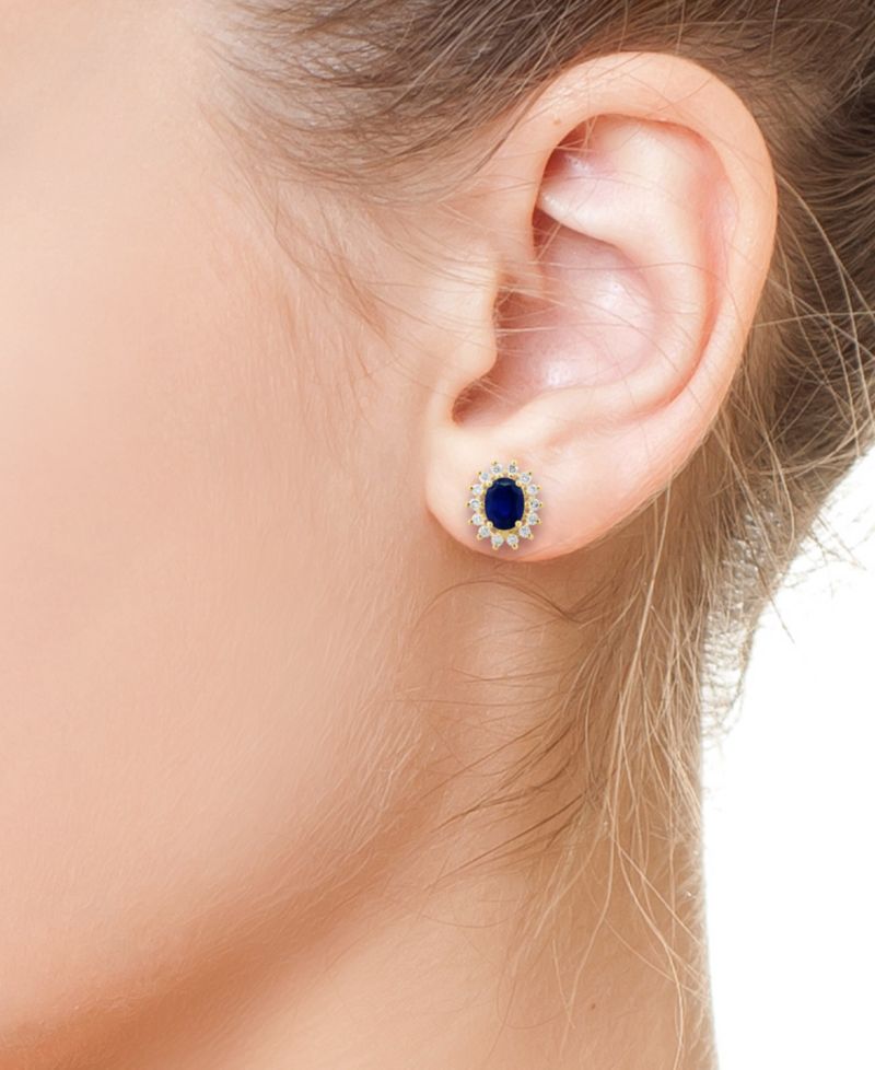 EFFY® Sapphire (2-7/8 ct. t.w.) & Diamond (5/8 ct. t.w.) Halo Stud Earrrings in 14k White Gold