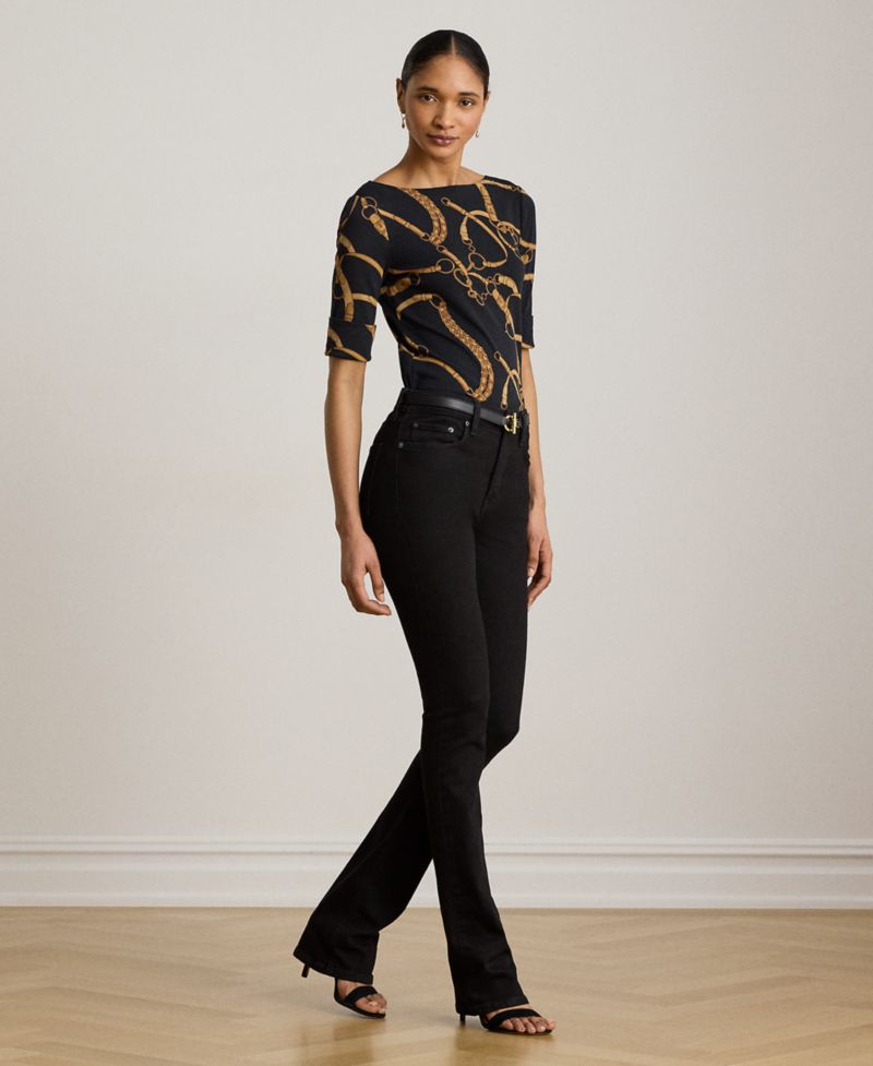 Petite Boat Neck Belting Print T-Shirt