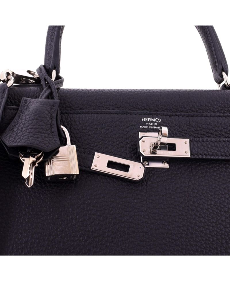 Kelly 25 Handbag Black Togo with Palladium Hardware