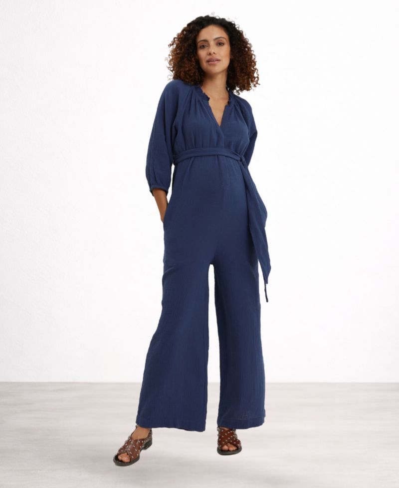 Alma Maternity & Nursing Cotton Gauze Jumpsuit