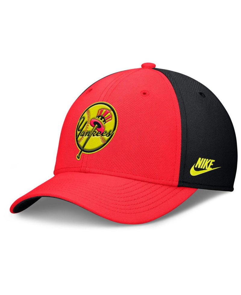 Men's Crimson/Black New York Yankees Neon 90s Rise Swoosh Flex Hat