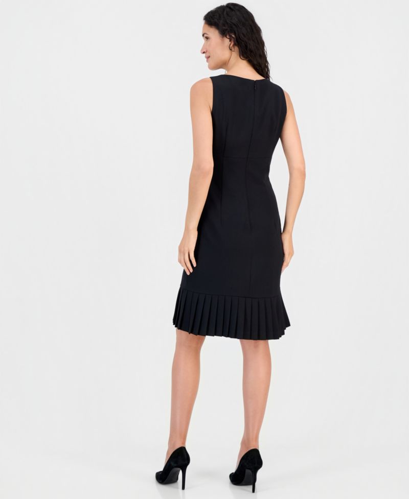 Women's Sheath with Pleat Sleeveless Crewneck Dress