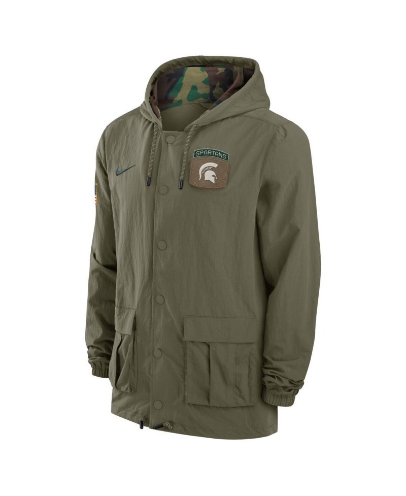 Men's Olive/Camo Michigan State Spartans 2024 Military Appreciation Full-Snap Hoodie Military Jacket