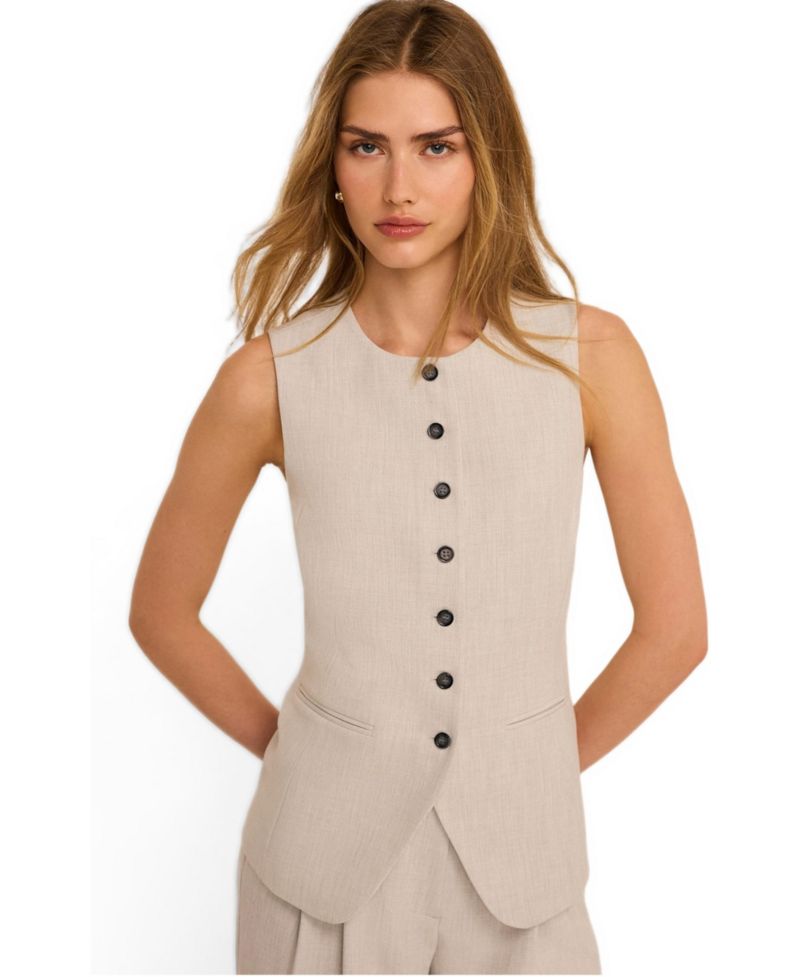 Women's Tailored Crewneck Button-Front Vest