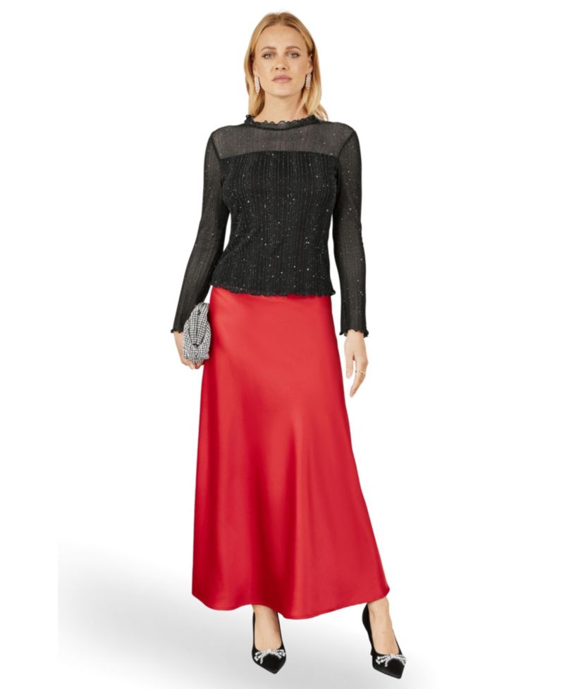 Women's Satin A-Line Elasticated-Waist Midi Skirt