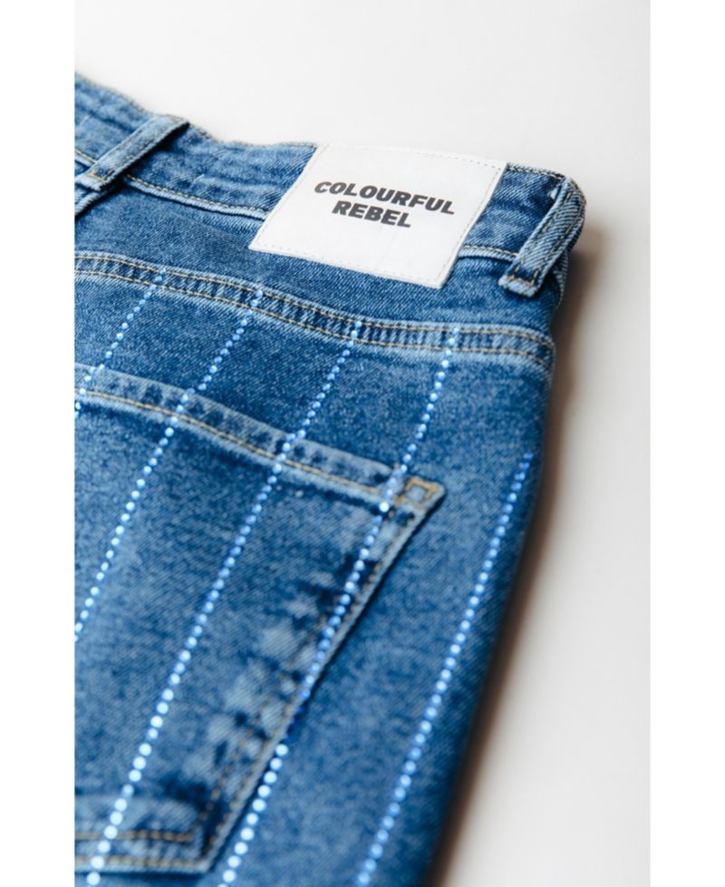 Women's Gaias Rhinestones High Rise Wide Leg Denim Pants