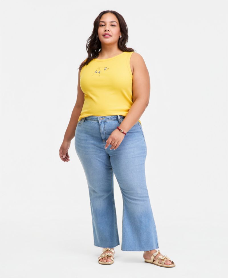 Plus Embroidered Boatneck Tank Top