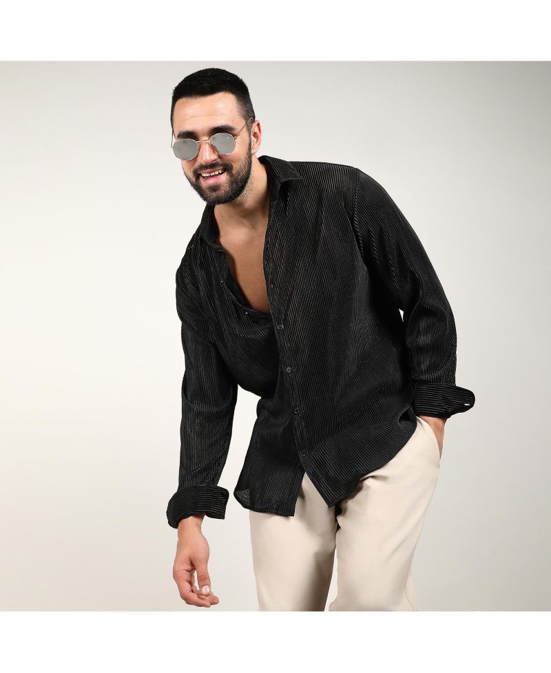 Men's Midnight Black Pleat-Creased Shirt