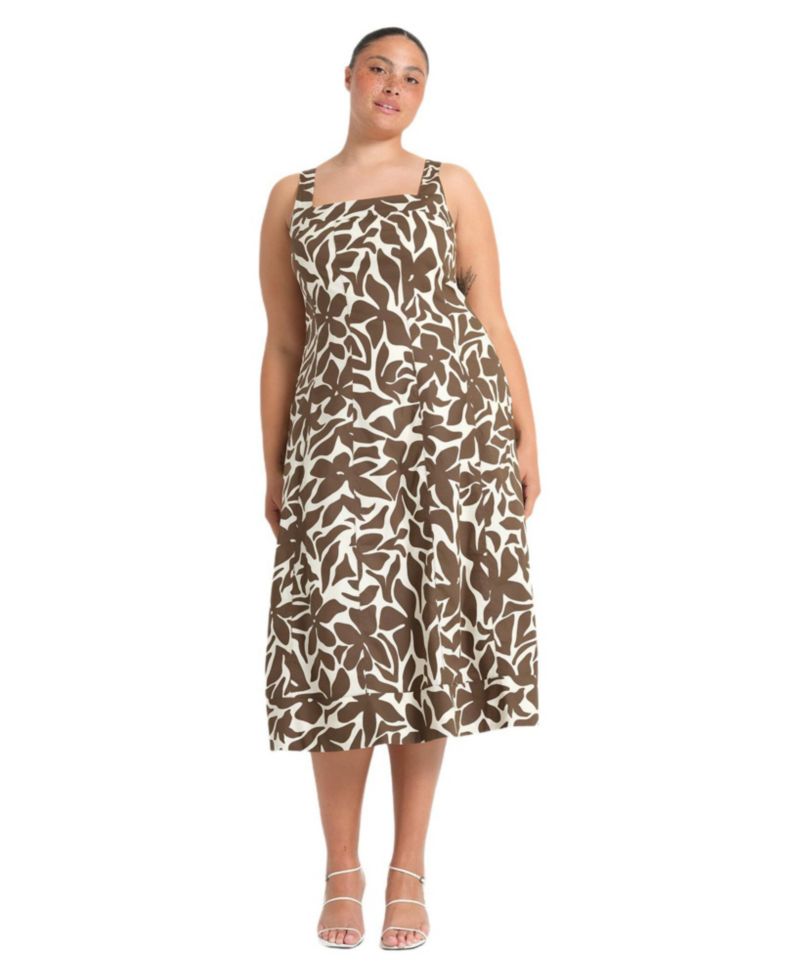 Plus Size Sylvia Square-Neck Midi Dress