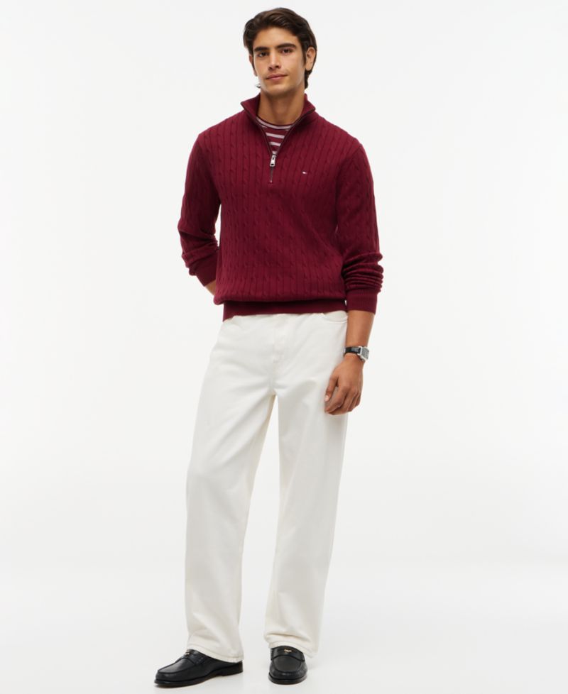 Men's Long-Sleeve Cable Knit Quarter-Zip Sweater